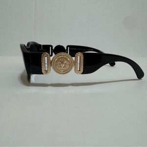 Versace Black Sunglasses with Gold Medallion Accent Model VE4361